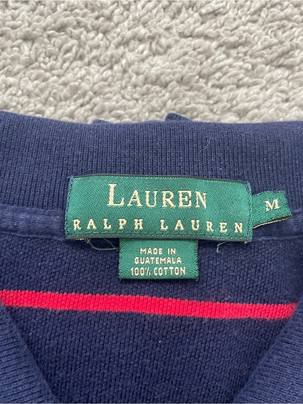 Vintage Lauren Ralph Lauren Navy Polo with Thin Red Stripes Medium